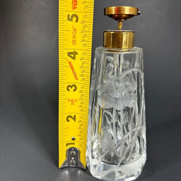 Moser Intaglio Perfume Bottle Atomizer Cut Floral Clear Glass Decoration Vintage - Picture 8 of 9